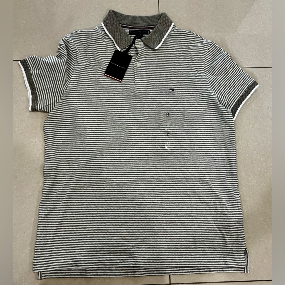 Tommy Hilfiger Men’s Black & White Striped Polo